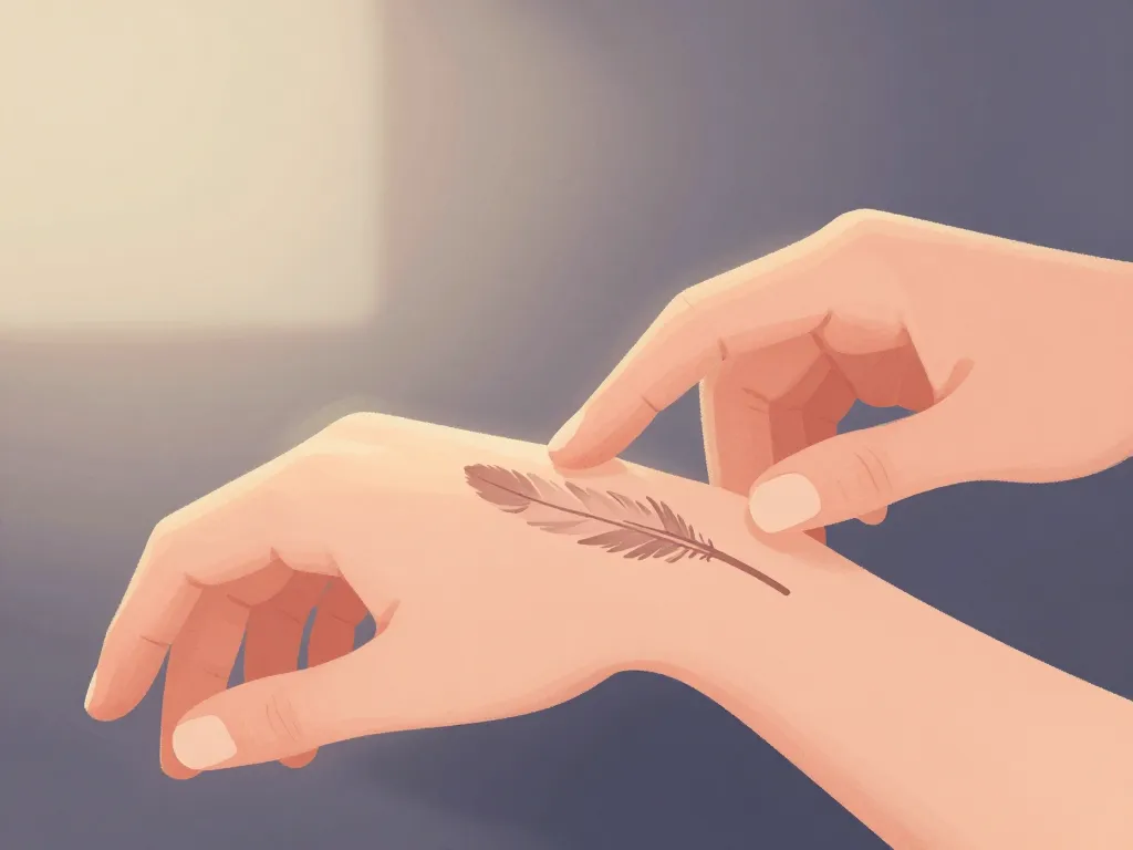 tatouage deuil poignet avec plume et oiseau symbole