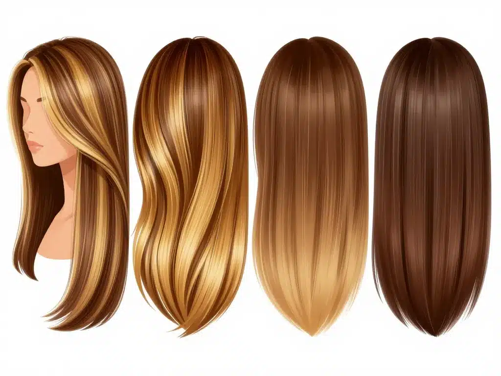 Illustration techniques caramel couleur cheveux mèches balayage ombré