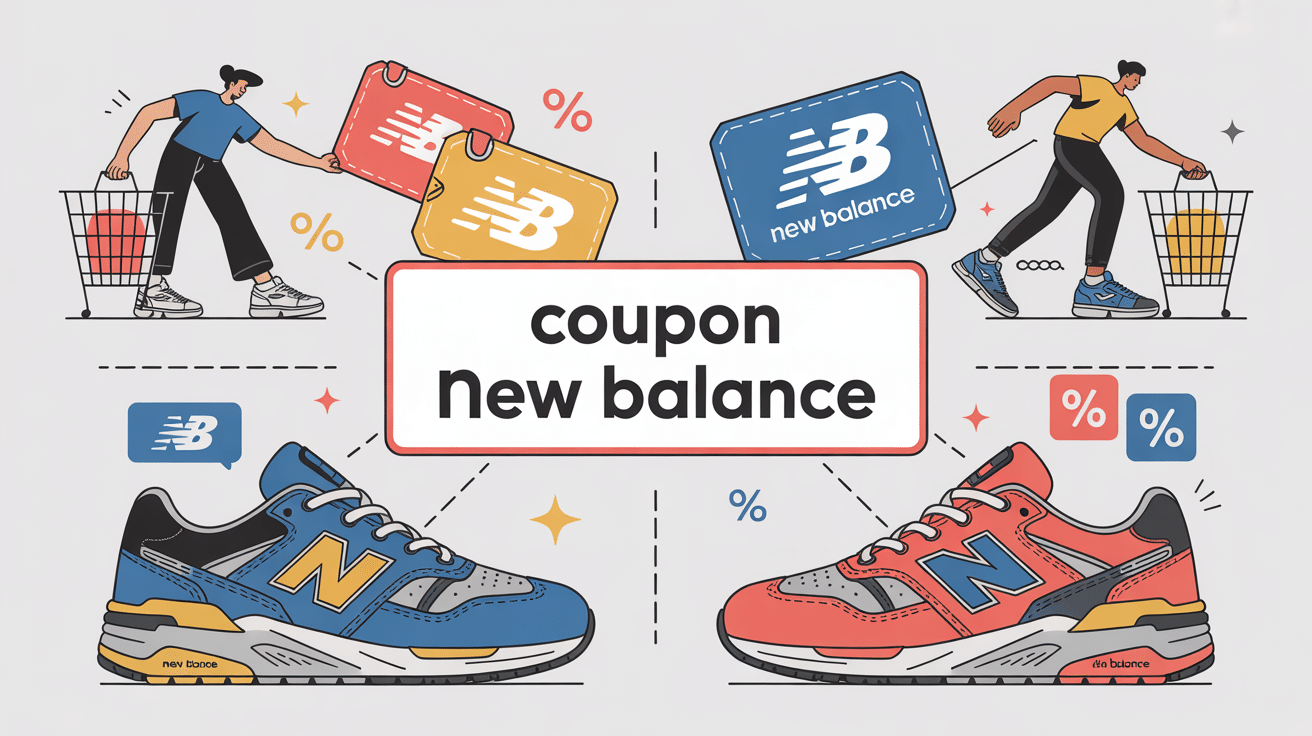 Illustration coupon New Balance, réduction baskets vêtements sport