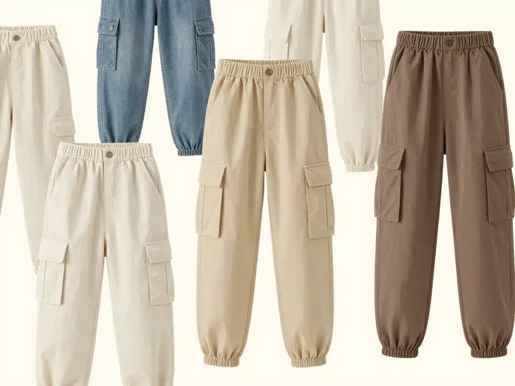 Différents pantalons cargo fillette matières et coupes