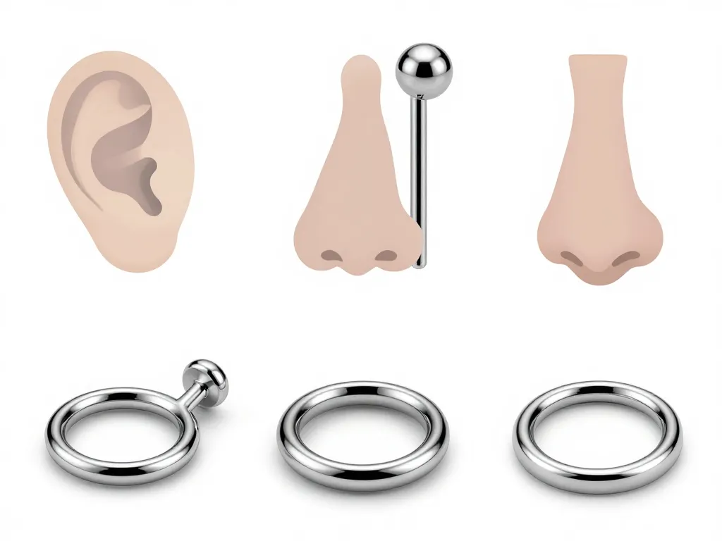 Différents bijoux piercing titane pour oreille nez nombril