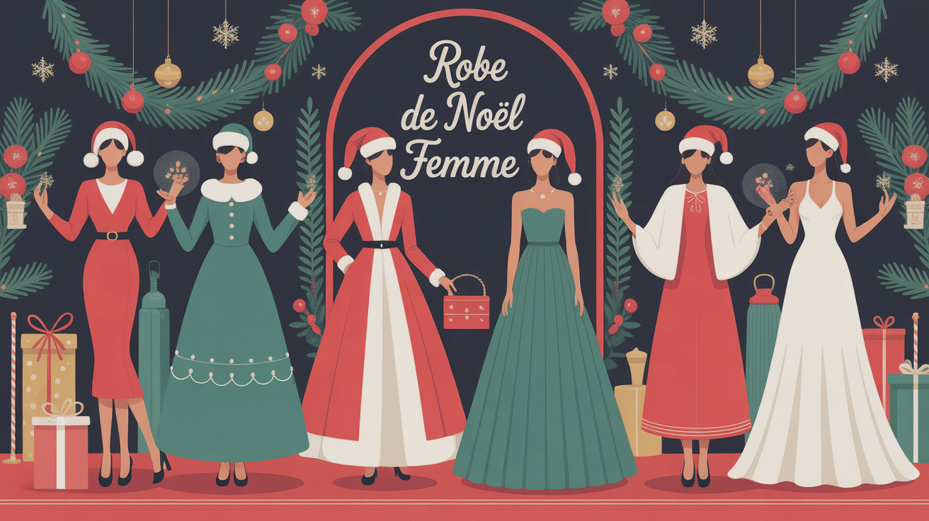 illustration robe de noel femme élégante festive