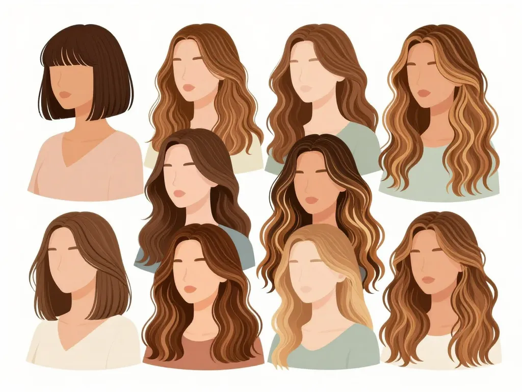 Différents styles balayage blond sur châtain par longueur