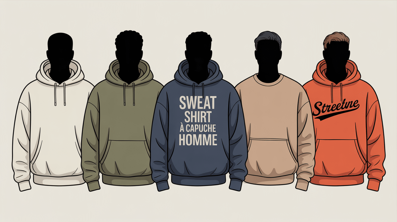 Illustration sweat shirt a capuche homme styles variés silhouettes