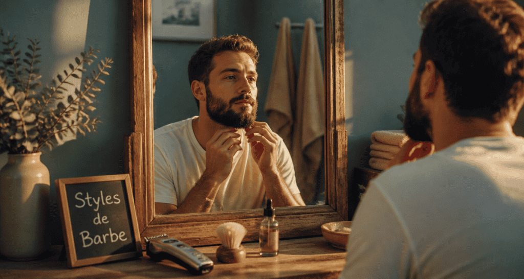 barbe style homme devant miroir