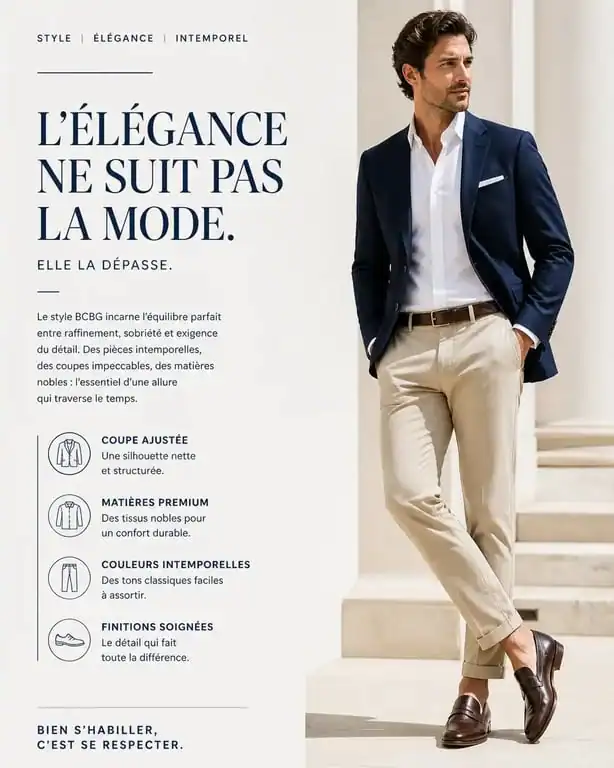 Homme portant un style BCBG classique avec blazer et chino