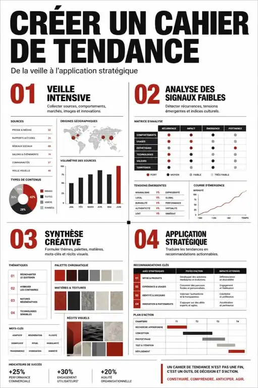 Infographie du processus de création d'un cahier de tendance pour les professionnels