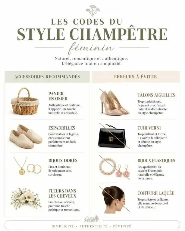 Infographie des accessoires pour une tenue champêtre femme réussie