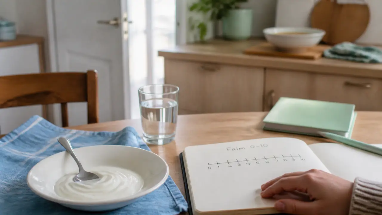 Comment arreter de manger sans faim : signaux physiques ou émotionnels, assiette et curseur faim 0–10