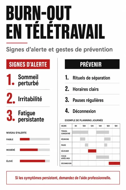 Burn out teletravail : signes d’alerte et gestes de prévention au quotidien